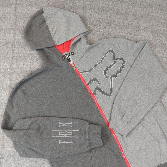 Fox Other - Fox Racing Men's Large Flight Enigma Zip Front Fleece Hoodie Gray Fox Head Rare